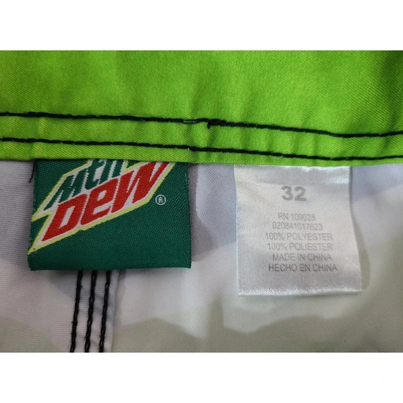 Mountain Dew Board Swim Shorts Men's Size 32 Green Black White Striped Summer - Picture 4 of 4